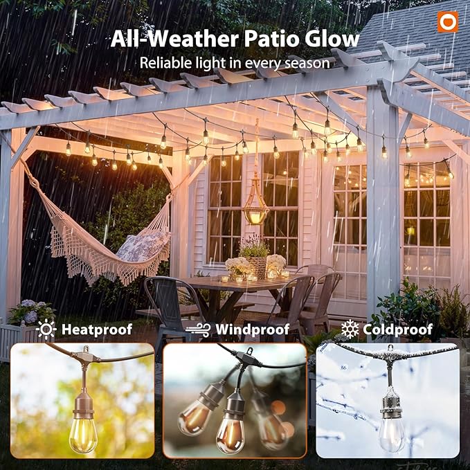 addlon 100FT Outdoor String Lights LED with Remote Dimmable Patio Lights Waterproof Shatterproof with 50 Edison Bulbs for Outside Backyard Porch Garden Bistro Pergola Party Decor Warm Lighting