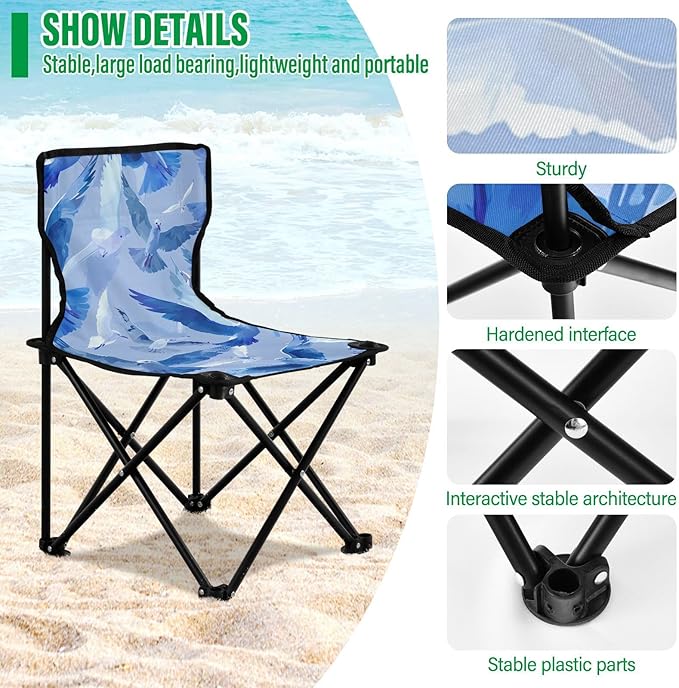 Sea Mew Portable Camping Chairs Folding Chair - Durable Oxford Fabric Lightweight Iron Frame Easy Fold Design - Ideal for Outdoor Activities Camping Fishing and Travel