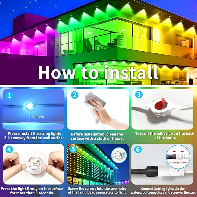 IP67 Waterproof Eave Light for House roof490ft RGB Outdoor Waterproof Eave Lightcan be Used for Halloween ChristmasHolidayPartyDaily Lighting Decoration（2 Rolls of 245ft）