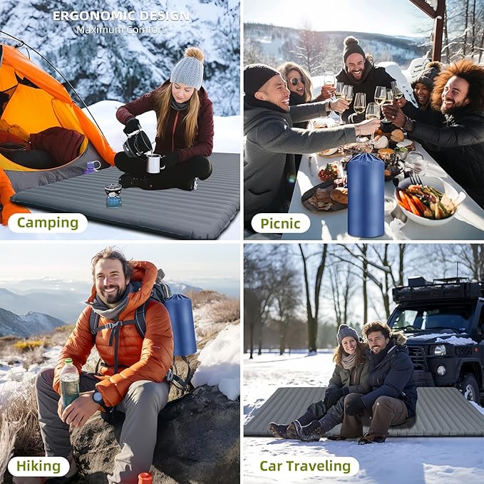 Inflatable Sleeping Pad with R-Value 7.7 Camping &amp Backpacking Mat 78x53.5 Waterproof &amp Durable 40D Nylon Ultralight &amp Compact for Cold Weather 2-Person Sleeping Pad for Outdoor Adve