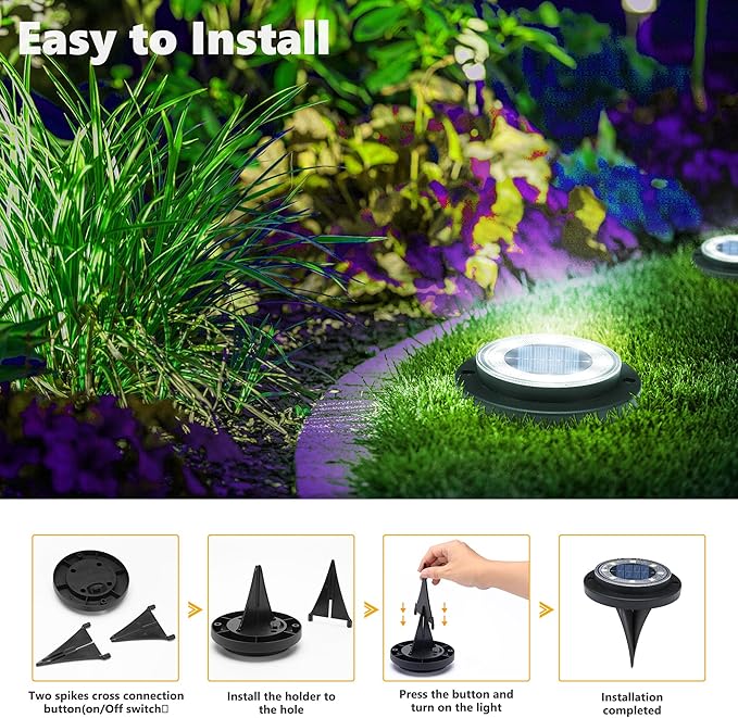 Flacchi Solar Lights Outdoor - Solar Powered Ground Lights Outdoor Solar Disk Light Waterproof Landscape Light for Patio Yard Pathway Walkway Driveway (Cool White 12 Pack)