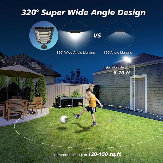 Solar Lights Outdoor Wide Angle Solar Street Light 6500K Solar Flood Lights with Outdoor Motion SensorIP66 Waterproof Solar Security Lights for Courtyards Gardens Yard 2Pack