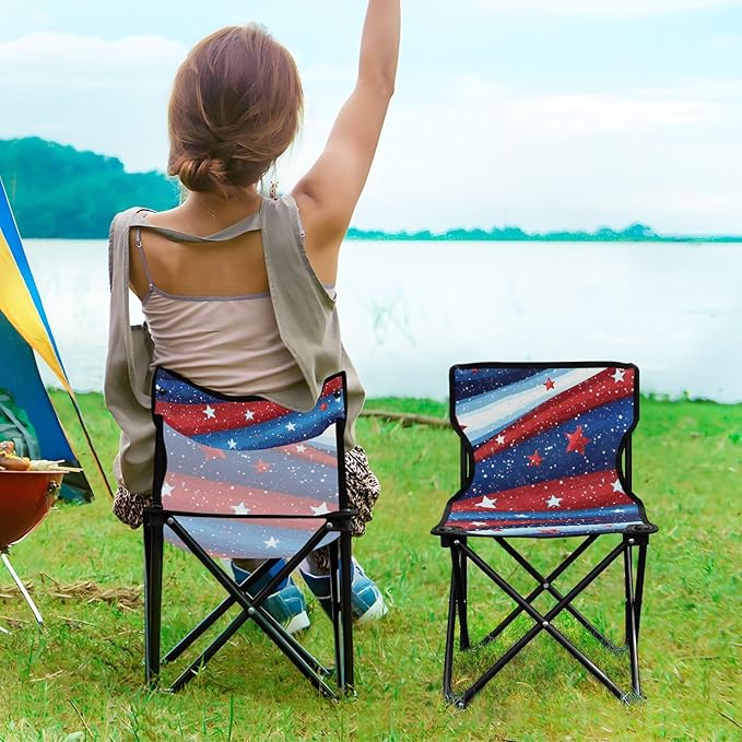 KLL Independence July 4th Red Blue Stars Compact Camping Chairs Ultra-Lightweight Beach Chair Carry Bag Included Hiking Chair for Sports Camp