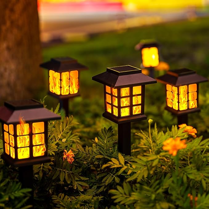 GIGALUMI Solar Lights for Outside16 Pack Flickering Flame LED Solar Outdoor Lights Waterproof Garden Light Maintain 10 Hours of Lighting for Christmas Garden Landscape Path Yard Patio