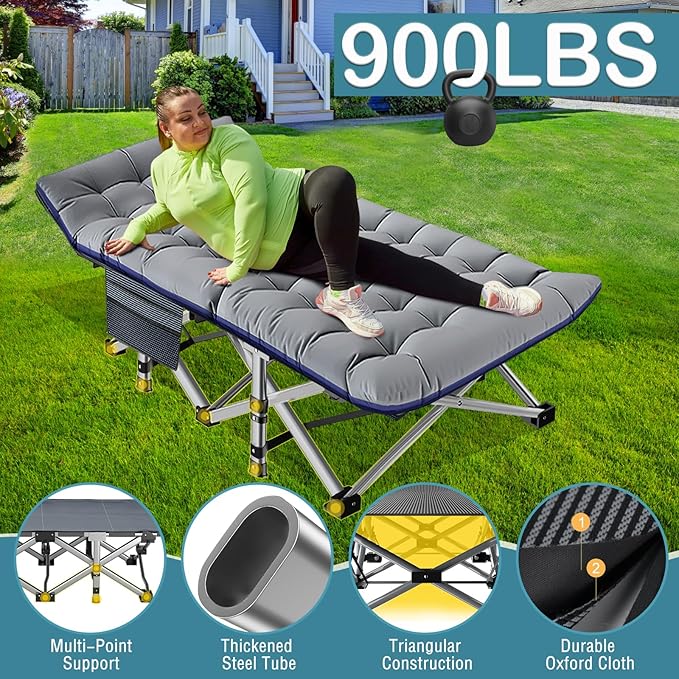 NAIZEA Folding Camping Cots for Adults Folding Cot with Mattress Camping Foldable Bed Portable Military Cot Double Layer Oxford Strong Heavy Duty Sleeping Cots w/Carry Bag for Camp Office Travel