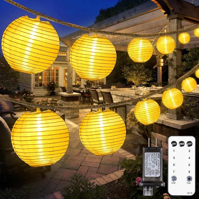 Lantern String Lights Plug in- 40ft 40LED 2700K Warm White Mini Lantern Lights Waterproof Hanging Hemp Rope String Lights Indoor Outdoor with Remote Timer for Porch Fence Balcony