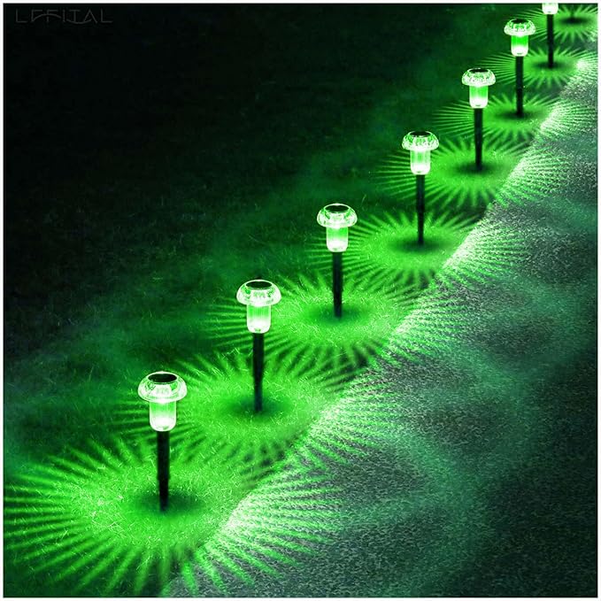 St. Patrick's Day Solar Lights Outdoor 8 Pack Green Solar Pathway Lights Outdoor Mushroom LED Waterproof Lighting Stake for Outside Yard Path Garden Lawn Patio Landscape Decorations