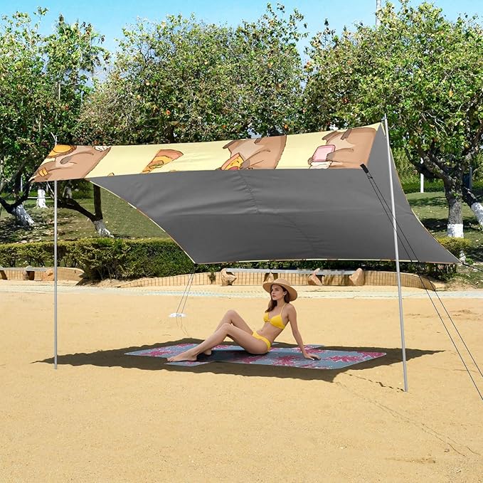 Capybara Pizza Pattern Camping Sun Shelter Beach Tent Portable Beach Sun Shade Outdoor Canopy for Camping Trips Fishing Picnic