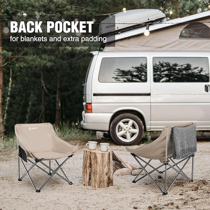 VILLEY Camping Chair Beach Folding Chair Outdoor Lawn Portable Lightweight Chair Foldable Chair with Carry Bag for Outside Hiking Fishing Travel Beach and Sports Beige