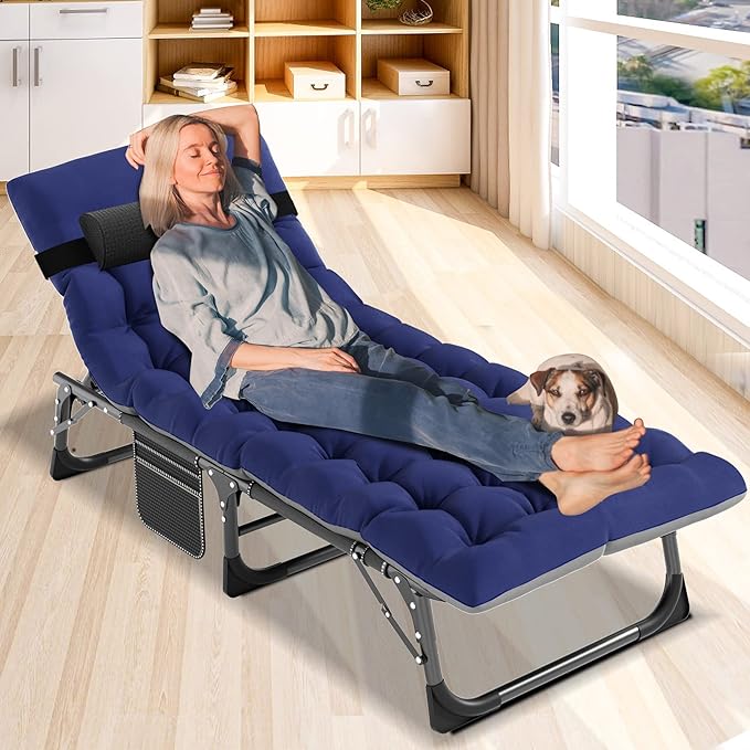 NAIZEA Folding Camping Cot &amp Lounge Chair - Adjustable Reclining Portable Outdoor Chaise for Pool Beach &amp Patio Sunbathing