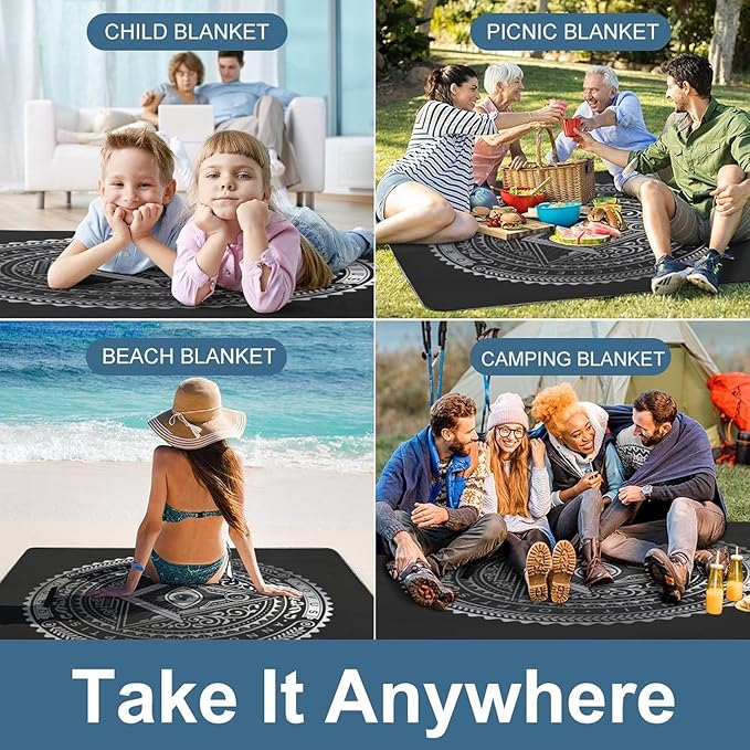 Freemasonry Masonic Lodge Symbol Waterproof Outdoor Picnic Blanket Sandproof Beach Mat for Camping Hiking Grass Travelling