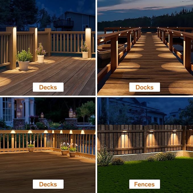 NIORSUN Solar Deck Lights Outdoor 16 Pack IP65 Waterproof Large Size LED Stair Lights with Lenses Auto ON Off Warm White Step Lights for Outside Deck Patio Fence Yard Pathway and Railing Decor