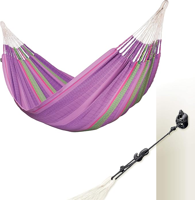LA SIESTA Flora Classic Cotton Hammock &amp CasaMount Indoor/Outdoor Hammock Blossom 2 Person 440 lbs Max Weight 5'W x 13'L