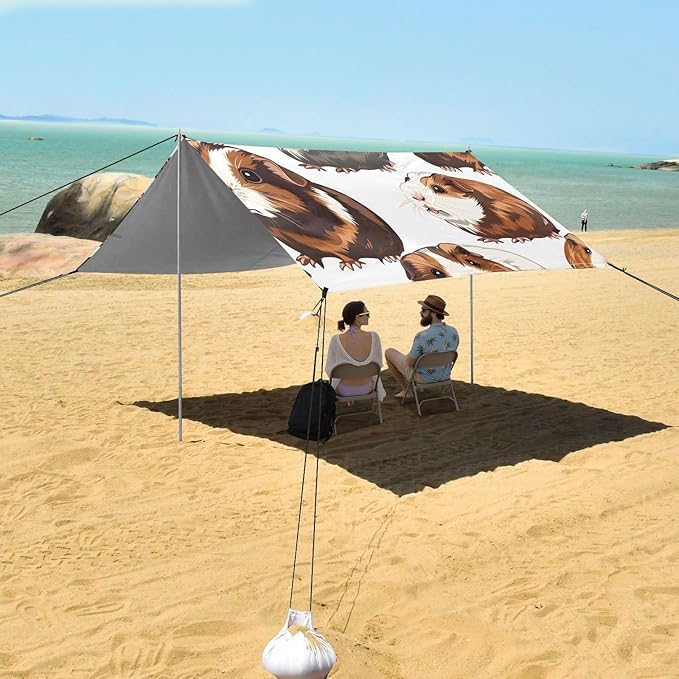 Cute Guinea Pig Camping Sun Shelter Beach Tent Portable Beach Sun Shade Outdoor Canopy for Camping Trips Fishing Picnic
