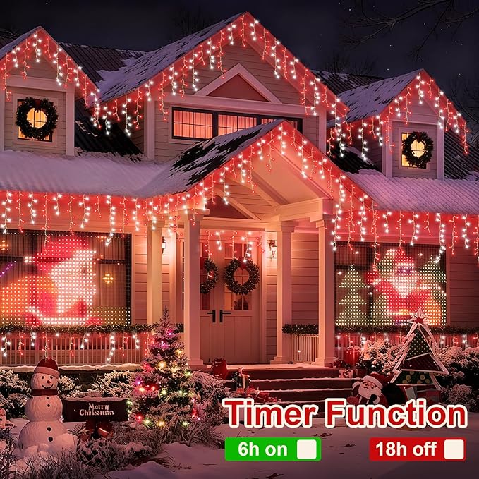 YEGUO 33ft 400 LED Red and White Icicle Lights Outdoor Waterproof 80 Drops Icicle String Lights Connectable 8 Modes Icicle Christmas Lights with Memory
