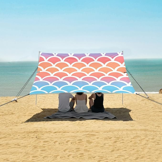 Beach Tent Sun Shelter Rainbow Mermaid Scales Lightweight &amp Easy Setup Beach Shade Canopy for Camping Fishing