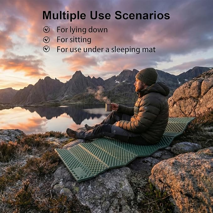 YIKI Upgraded Thickness Closed Cell Foam Sleeping Pad 75.6x22x0.9 Ultralight Foldable Foam Camping Mat with Heat Reflective Layer Waterproof Backpacking Pad for Hiking Tent Outdoor Use