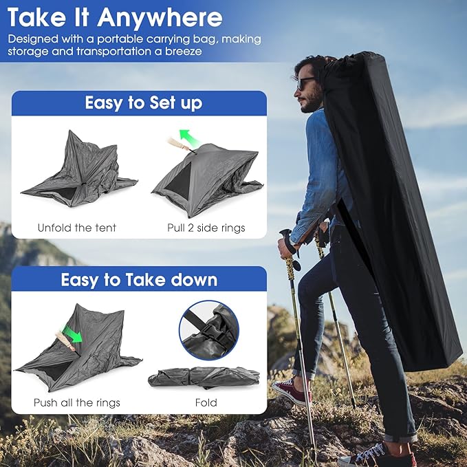 Goplus Pop-up Camping Tent 2-3 Person 360° One-Way See-Through Family Tent Waterproof Windproof 4-Season Shelter Tent w/Carry Bag Rainfly Easy Setup Portable Tent for Backpacking Hiking Outdoor