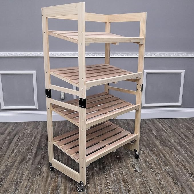 FixtureDisplays® 4-Tier Bakery Bread Rack with Angled Shelves Wooden Display Rack Bread Store Rack 30X18X55 101143