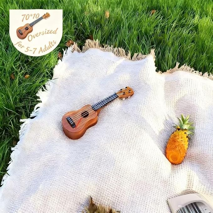 70x 70 Picnic Blanket Extra LargeLayer Outdoor Blanket for 5 to 7 AdultsCamping Grass Lawn Park Accessories Cute Couple Gifts Ideas Wedding Registry for Camping Park Beach (Cream)