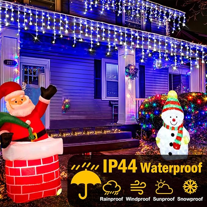 Christmas Lights Outdoor 2 Pack Total 98FT 960 LED Ice Lights for Outside with 180 Drops 8 Modes Timer Memory Plug in Waterproof for Holiday Eaves Yard Roof Party Decor (Blue and Cool White)
