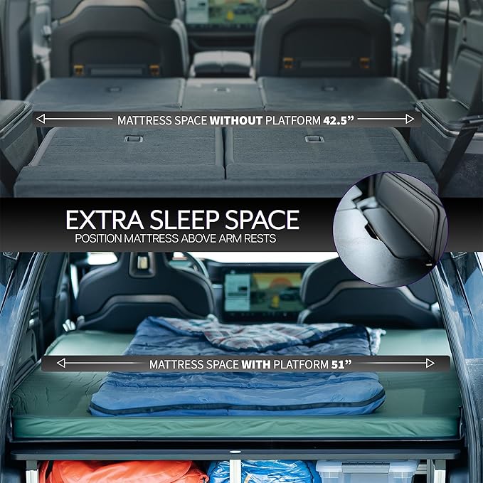 Life Finds Sleeping Platform Storage System Designed for Rivian R1S Vehicles Folding Platform with Underneath Storage Black LF-R1SP
