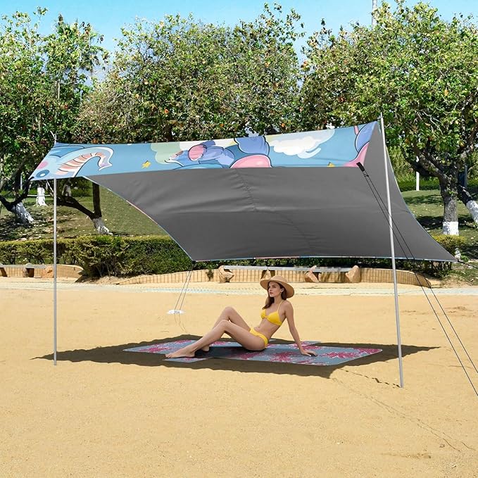 Beach Tent Sun Shelter Colorful Elephants Clouds Lightweight &amp Easy Setup Beach Shade Canopy for Camping Fishing