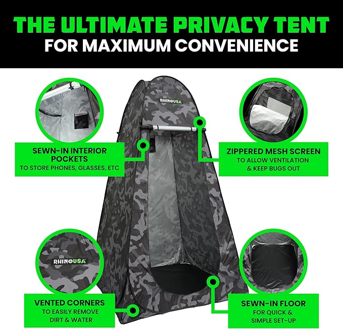 Rhino USA Portable Pop Up Privacy Changing Tent - Ultimate Outdoor Camping Shower Camp Toilet Rain Shelter for Beach and Camping - Lightweight and Sturdy Instant Setup While On-The-Go
