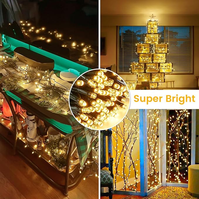 2-Pack Total 164FT 400LED Connectable Christmas Lights Outdoor Christmas String Lights Waterproof with 8 Modes &amp Timer Green Wire Twinkle Lights for Xmas Tree Decorations Outdoor Indoor Warm Wh