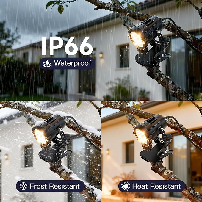 TAYSING Dusk to Dawn Outdoor Landscape Spot Lights with Clip 9W 800LM Plug in Spotlight 3000K Warm White IP66 Waterproof with 5FT Cord for Garden Tree Flag Pathway Patio 2 Pack