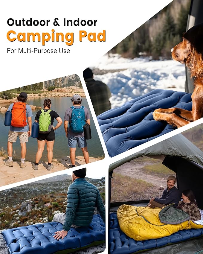 Camping Sleeping Pad5.9 Inch Thick Camping Mat with Built in Pillow and Foot PumpSelf Inflating Sleeping Pad for Camping Backpacking（Green