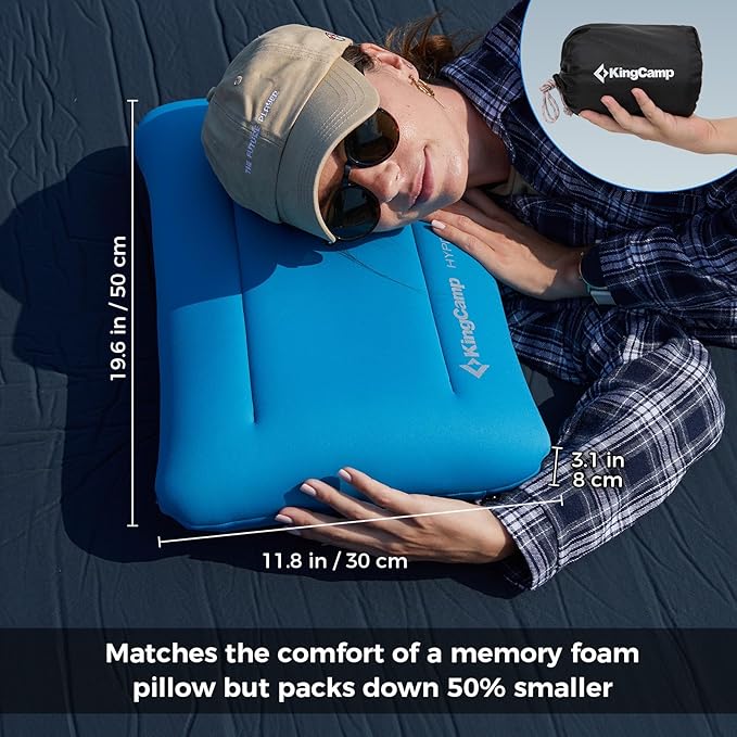 KingCamp Inflatable Pillow for Camping Large(19.7 x 11.8) Camping Pillow Ultra-Soft Camp Pillow with Washable Foam Cover for Home-Like Comfort Hiking Car Beach Travel