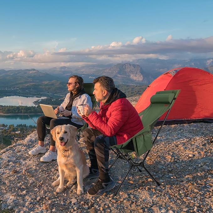 TOBTOS Portable High Back Camping Chair Support 440 lbs Ultralight Folding Chair with Head Support Compact Backpacking Chair for Outdoor Camp Backpacking Fishing (Green)