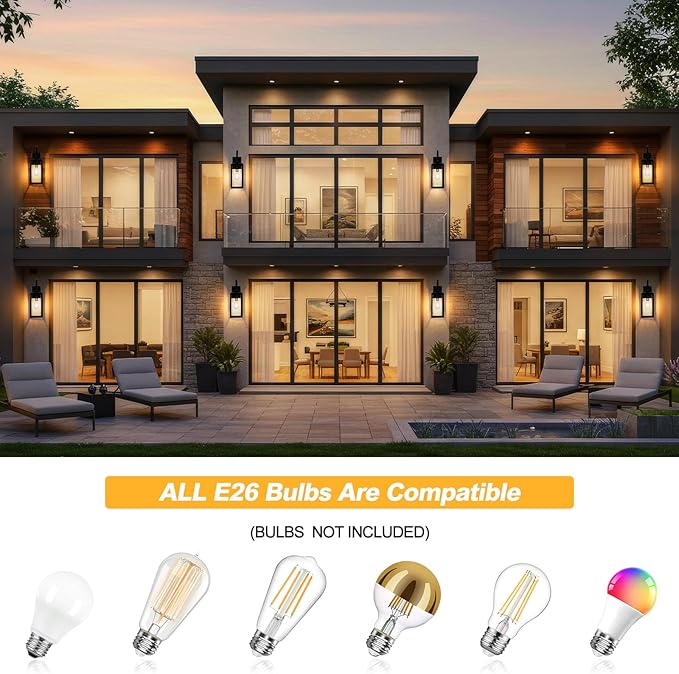 19 Dusk to Dawn Outdoor Lighting 2 Pack Large Dusk to Dawn Outdoor Wall Lights Black Sensor Porch Lights Outdoor Exterior Lighting Fixtures Wall Mount for House Garage -with Gold Trim