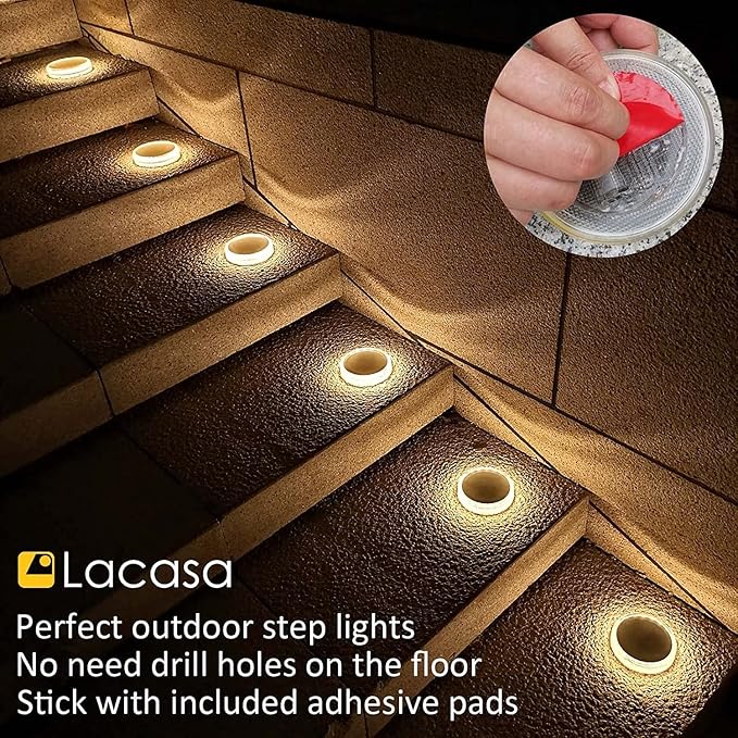 Lacasa Solar Deck Lights Driveway Walkway Dock Light Solar Powered Outdoor Waterproof Stair Step Pathway Ground LED Lamp for Backyard Patio Garden Auto On/Off - Warm White - 4 Pack
