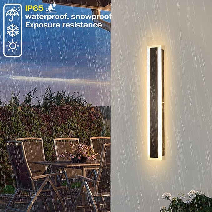 24 Inch Modern Wall Lights Outdoor 2 PCS Outdoor Wall Sconce Dimmable 3000K-6000K IP65 Waterproof Exterior Long Wall Light for Doorway Porch Stairway Patio
