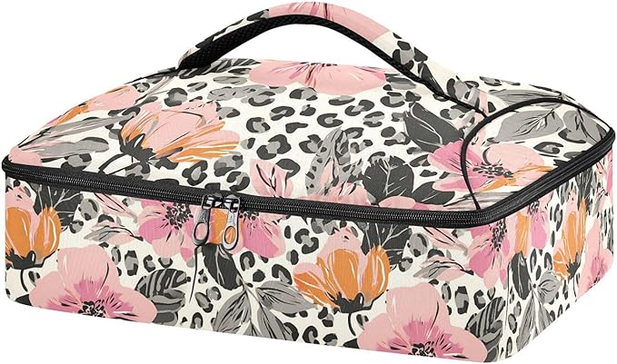 Casserole Carrier Pink and Orange FlowerInsulated Casserole Carrier for Hot or Cold Food Thermal Lunch Tote for Potluck Parties Picnic Beach Fits 9 x 13 Inches Baking Dish
