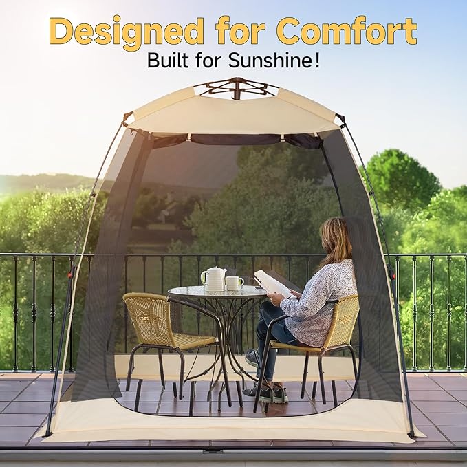 EighteenTek Screen House Gazebo 2-4-6 Person Pop Up Screen Tent Instant Screen Room with Carry Bag Outdoor Mosquito Tent Pop-Up Sun Shade Shelter for Patio Garden Backyard Deck
