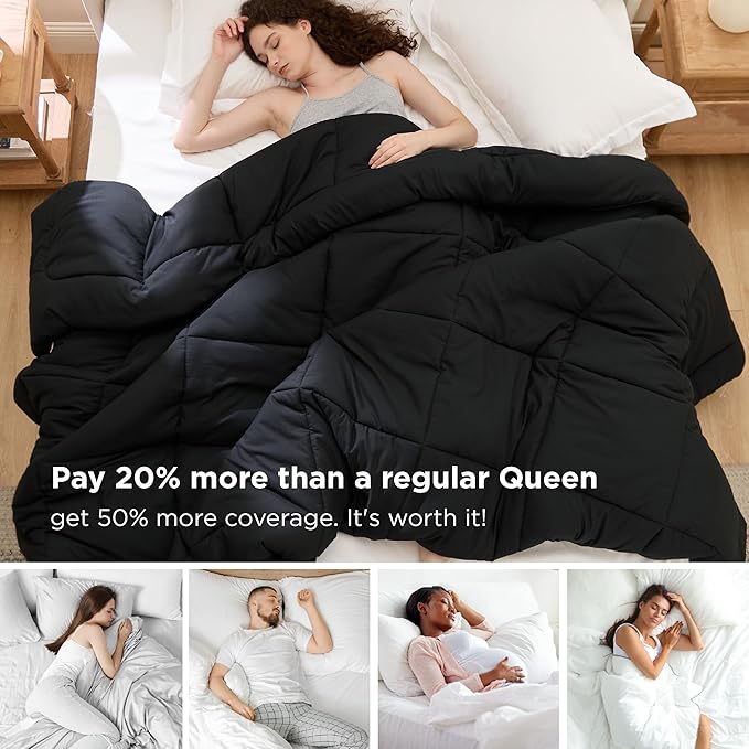 Bedsure Comforter Duvet Insert - Quilted Comforters Oversized King Size All Season Duvet GentleSoft Down Alternative Bedding with 8 Tabs Gifts for Women/Men Black Oversized King 116 x 98 Inches
