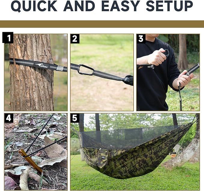 Camping Hammock with Mosquito Net and Ridge Rope Extra Large for 2 Person Lightweight Hanging Hammocks Tree Straps All-in-one Fast Open Hammock for Outside Hiking and Travel