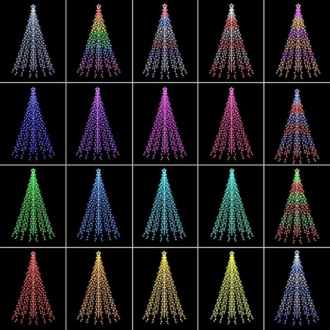 Flacchi Outdoor Star String Lights - Pole Set with Remote Multiple Lighting Modes Timer and Waterproof Feature for Ultimate Holiday Decor (RGB 10 FT/408LED)