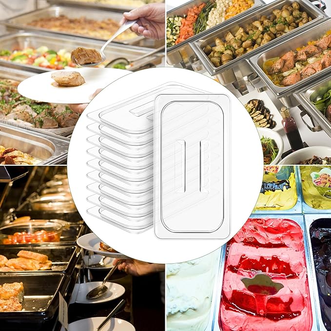 10 Pcs 1/3 Size Clear Food Pan Lids Polycarbonate Universal Handled Hotel Pan Cover Table Catering Plastic Food Pan Lid with Handle Restaurant Commercial Pan Covers for Food Fruits Vegetables