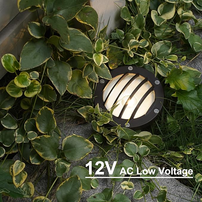 GOODSMANN Low Voltage Landscape Lights LED Well Lights 4W 12V 200 Lumens In-Ground Light 2800K Warm White with Cable Connector Brown Aluminum Housing Outdoor Lights 4PK for Deck Step Garden Light