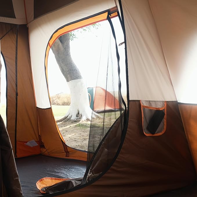 KTT Extra Large Tent 10-12-14 Person(B)Family Cabin Tents2 Rooms3 Doors and 3 Windows with MeshStraight WallWaterproofDouble LayerBig Tent for OutdoorPicnicCampingFamily Gathering