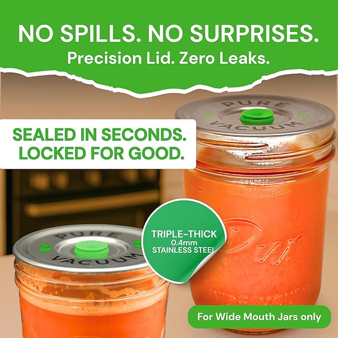 PURE MVP Mason Jar Vacuum Sealer Kit | 3X Faster &amp 8X the Vacuum of Electric | Premium Handheld High-Suction Vacuum Sealer for Jars | Perfect Seal for Juice Smoothies Food for Maximum Freshness