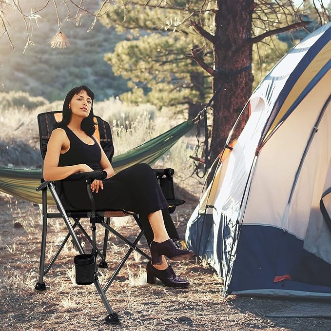 LEADALLWAY Folding Camping Chair Oversized Collapsible Camp Chair with Cup Holder and Removable Storage Bag Heavy Duty Support 351 LBS Portable Lawn Chair for Outdoor Camp Picnic Travel Fishing