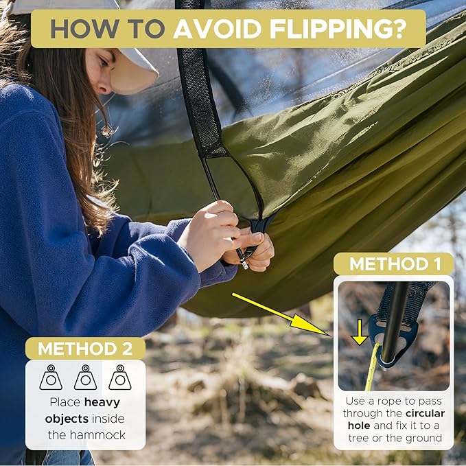 Sunyear Camping Hammock Tent - Portable Hammocks with Mosquito Net (Single/Double 500lbs Capacity) - Spacious &amp Anti-Rollover Design with 2 Tree Straps for Hiking Backpacking Indoor/Outdoor Use