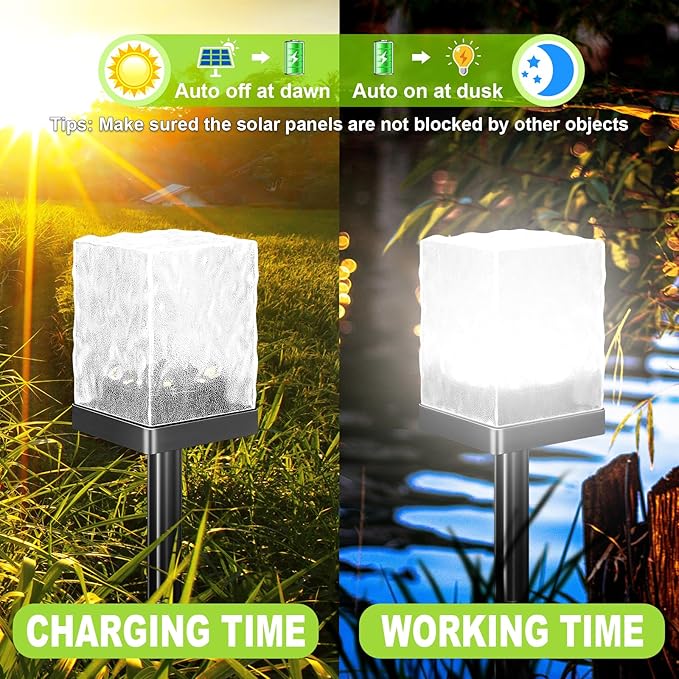 Solar Pathway Lights Outdoor Waterproof Ground Light Featuring Crystal-Clear Ice Brick Aesthetic Multi-use Landscape Decoration Lighting Solar Powered Garden Lawn Lamp (Cool White 4 Pack)