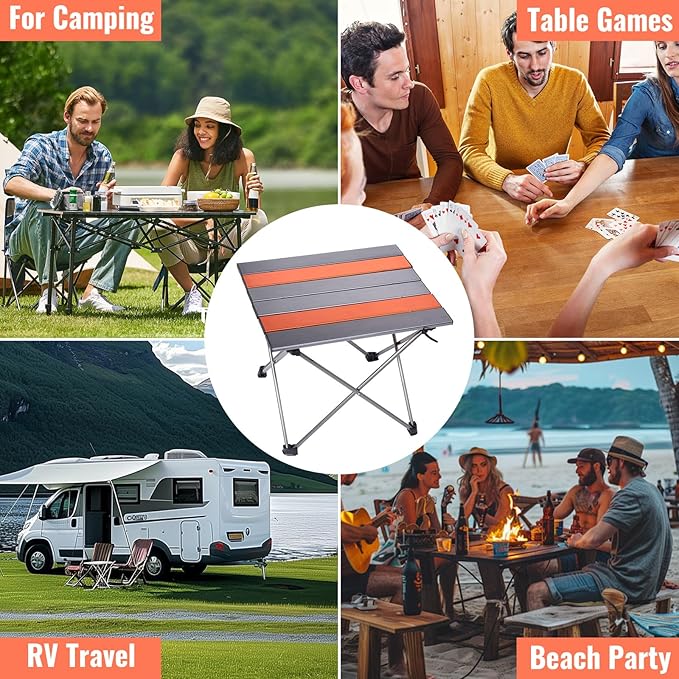 Portable Camping Folding Table Outdoor Lightweight Camping Aluminum Table for Picnic Camp Boat Travel Party Dining Camp Tables(Orange+Sliver) (Medium-22 Dx16 Wx16 H(56×40.5×40.5 cm))