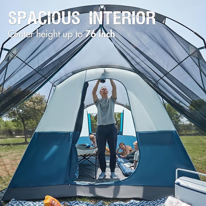 PORTAL 6/8/10 Person Family Camping Tent with Screen Room Water Resistant Big Tunnel Tents with Rainfly Large Family Tent for Camping Outdoor Patio